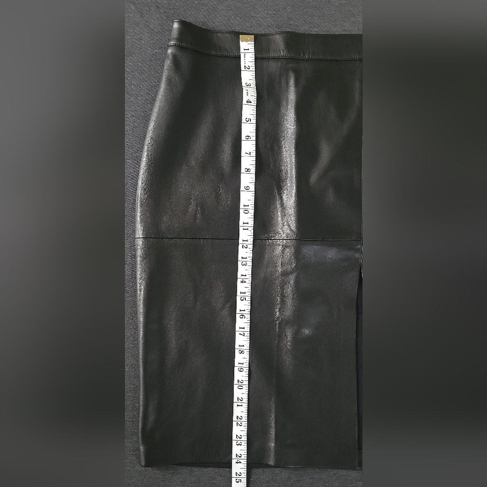 Mango Faux Leather Black High-Waisted Pencil Skirt Front Slit, Chic Sexy, Size 6 - Picture 6 of 11